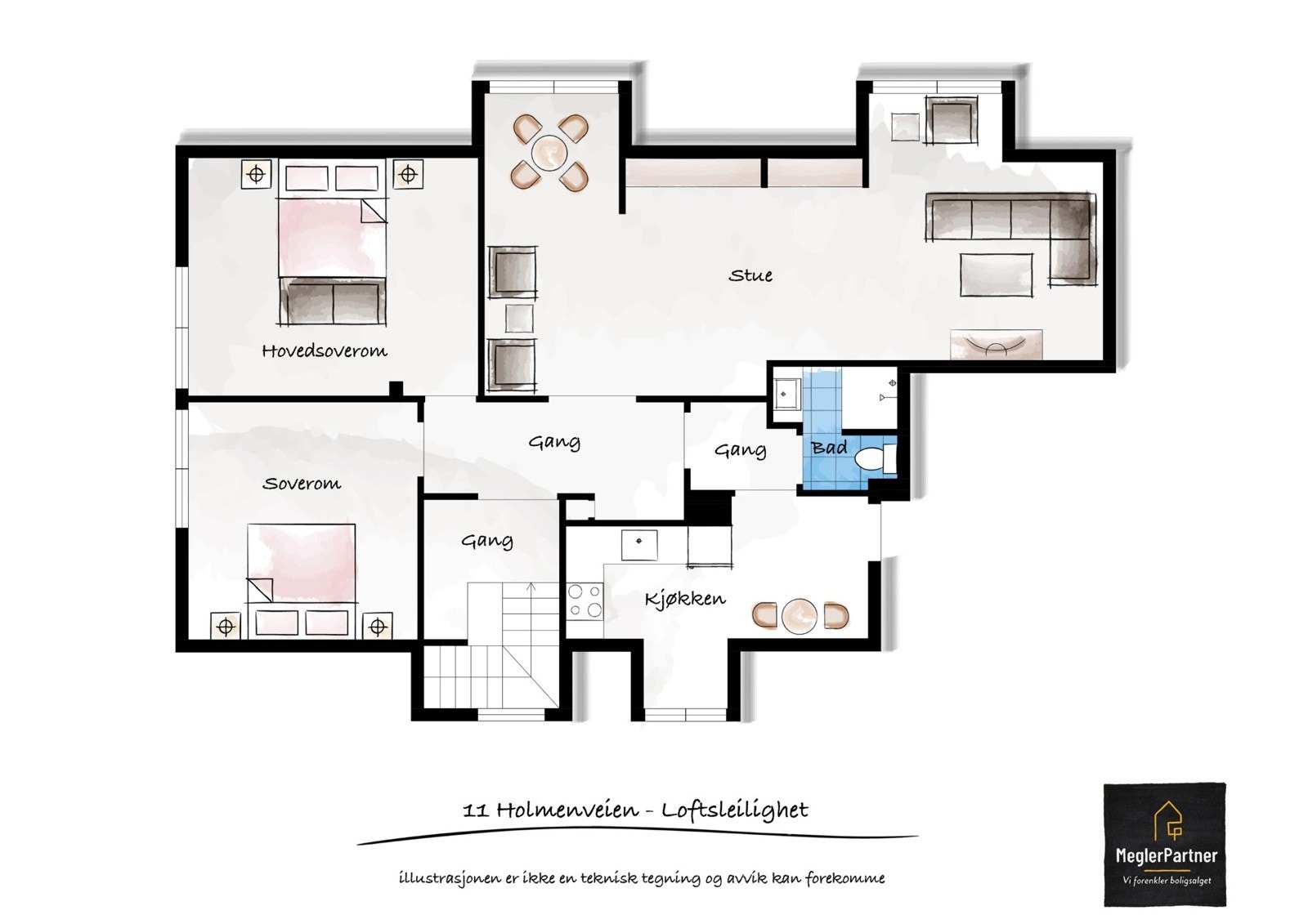 Plantegning loftsleilighet 3D Galleribilde