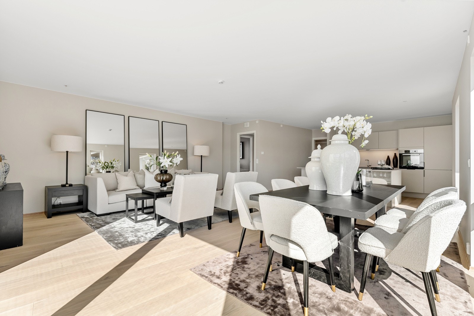 Romslig åpen stue-løsning - Leiligheten er helt ny og har aldri vært bebodd Galleribilde