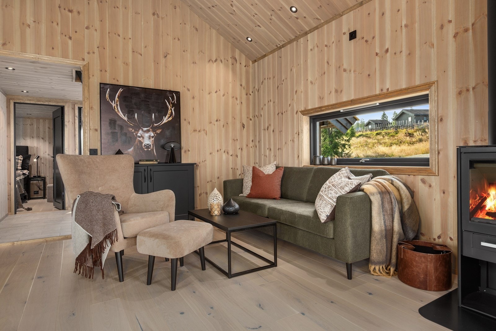 Det svarte skapet under bildet hører til kjøkkeninnredningen og følger hytta. Galleribilde