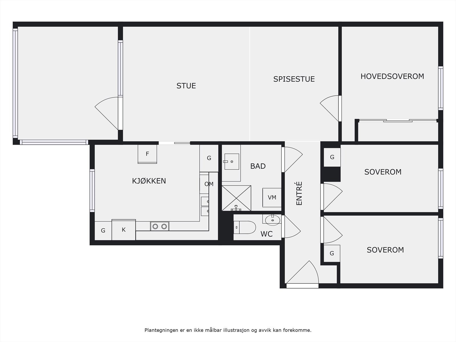 Plantegning 1. etasje. I tillegg disponerer leiligheten en kjellerbod på 6m², samt eget garasjerom (med hems) på ca. 18m² i felles garasjerekke. Galleribilde