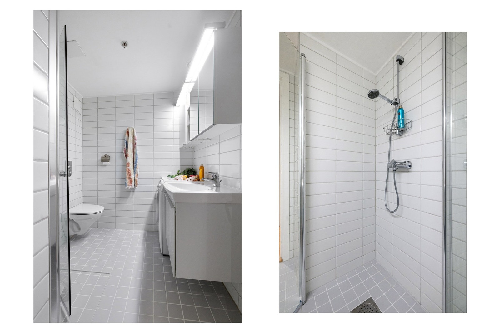 På badet er det opplegg for vaskemaskin med fin plate over til oppbevaring. Galleribilde