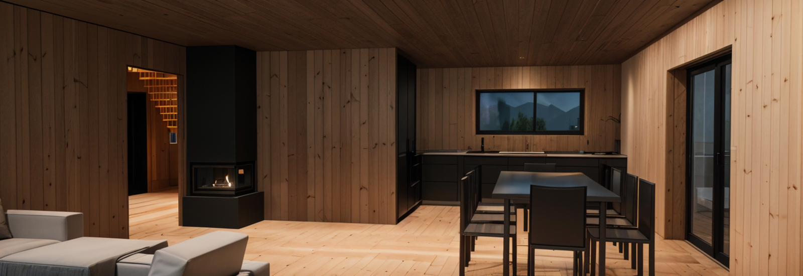 Hytta vil få en generelt god standard med valgfri 1-stavs eikeparkett, og vegger av massivtre med valgfri farge Galleribilde