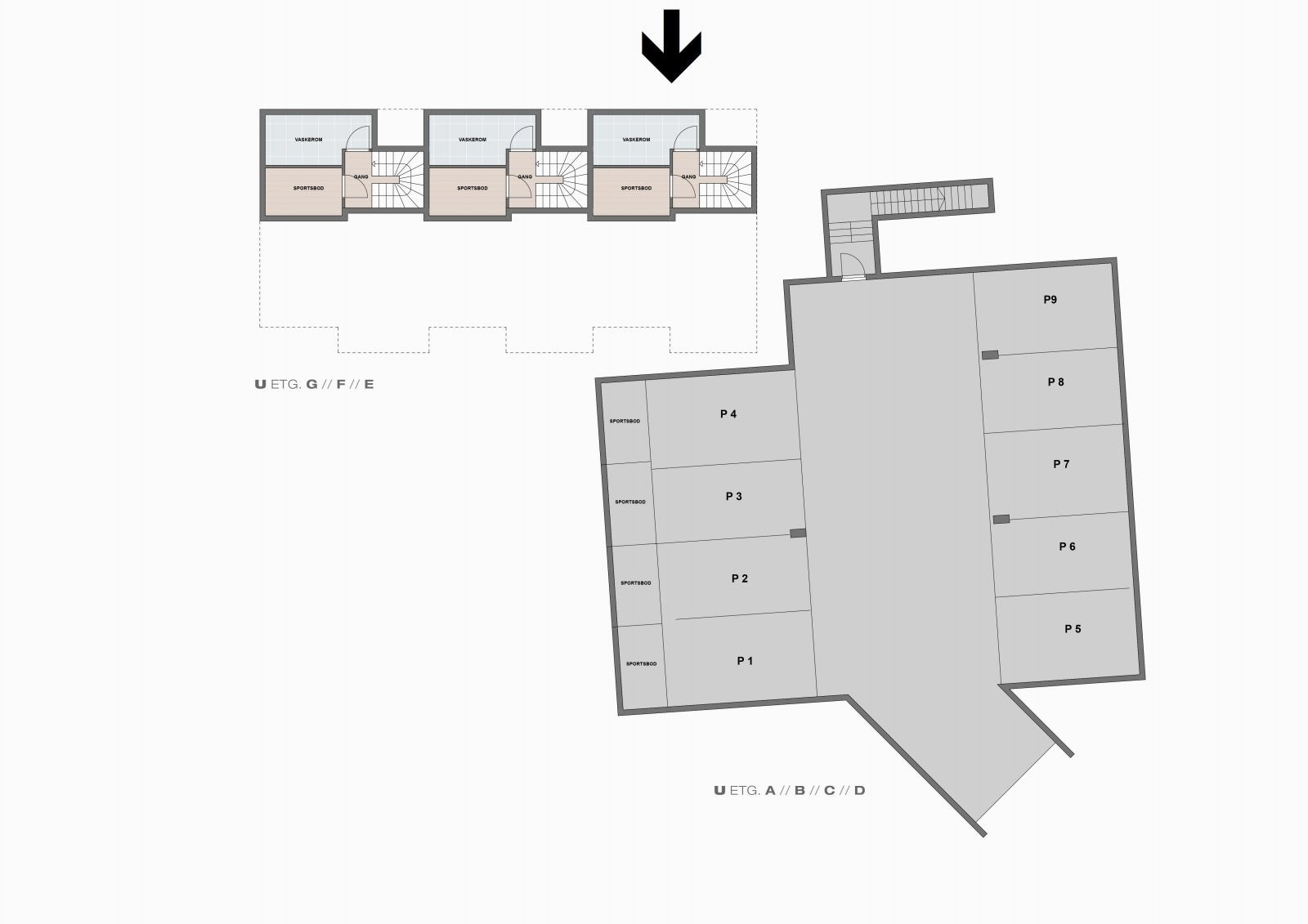 Underetasje med garasje Galleribilde