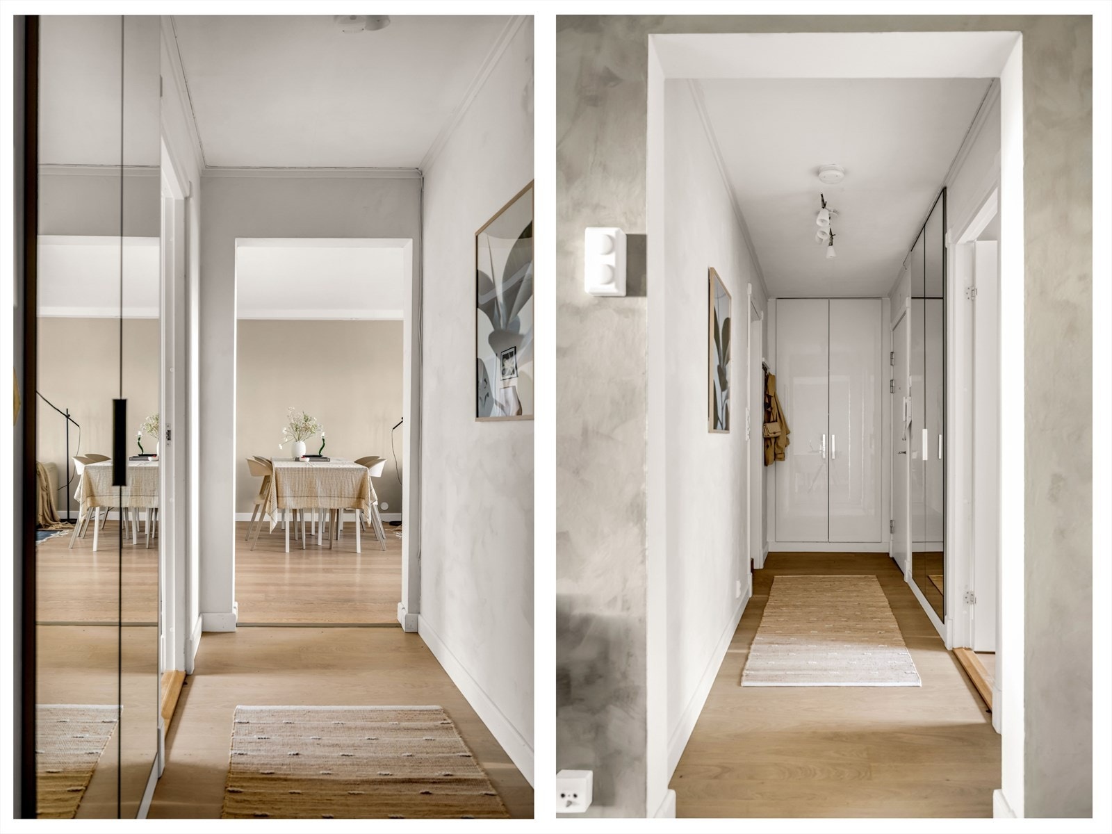 Gangen ble oppgradert med ny slipt gulv i 2025. I gangen finner du også et praktisk, innebygd garderobeskap med god plass til å henge fra seg yttertøy og sette fra seg sko. Galleribilde