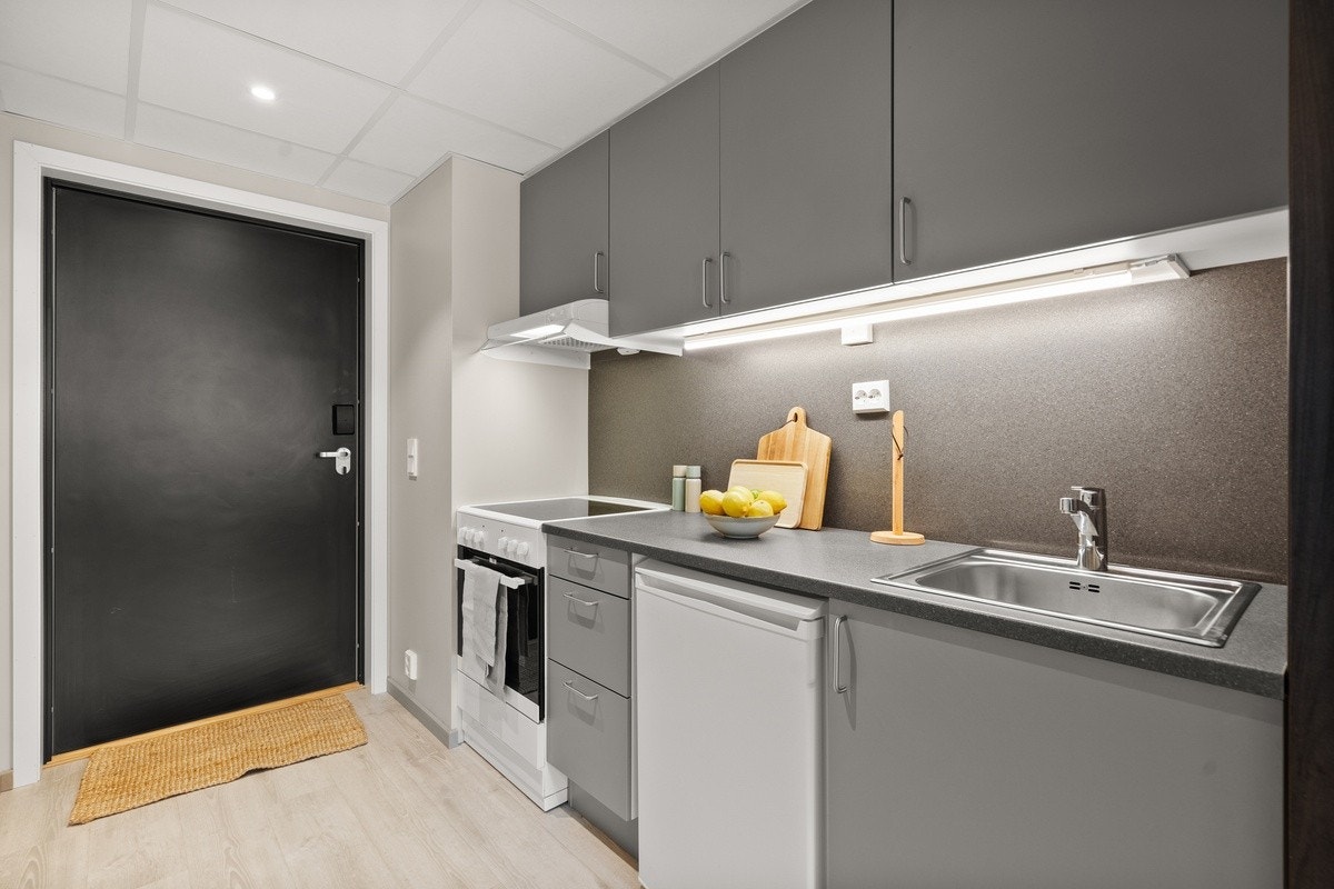 Lite kjøkken følger med leiligheten Galleribilde