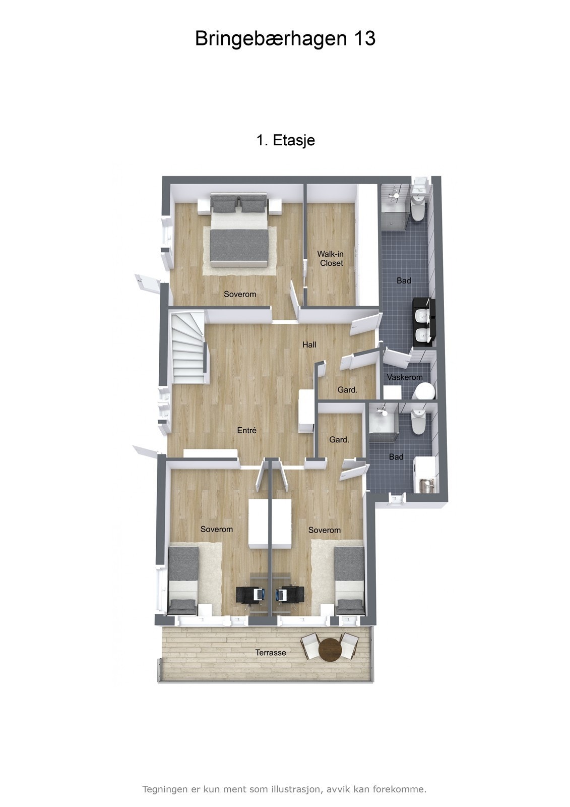 Illustrasjon 3D - Bringebærhagen 13 - 1. Etasje Galleribilde