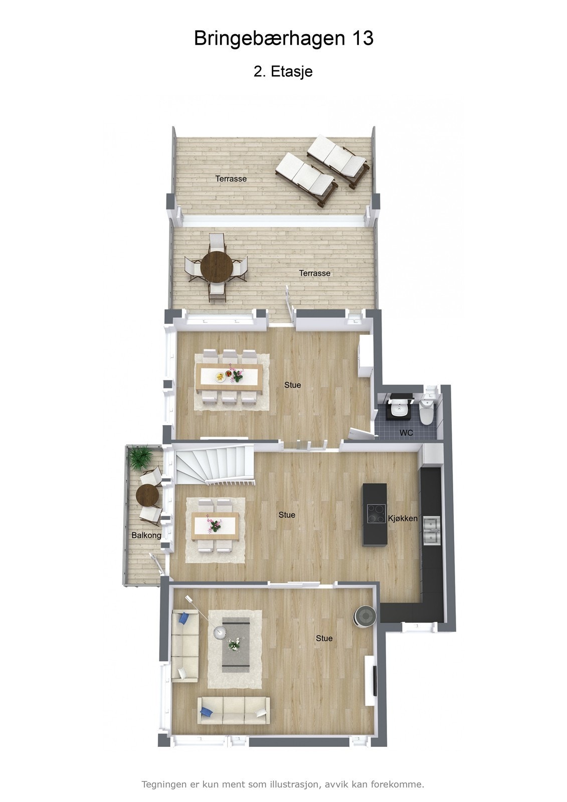 Illustrasjon 3D - Bringebærhagen 13 - 2. Etasje Galleribilde