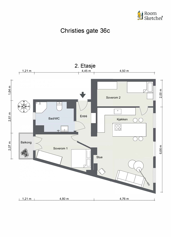 Gjennomgående planløsning og smart romfordeling. Leiligheten disponerer to eksterne boder på samlet 10 kvm. Galleribilde