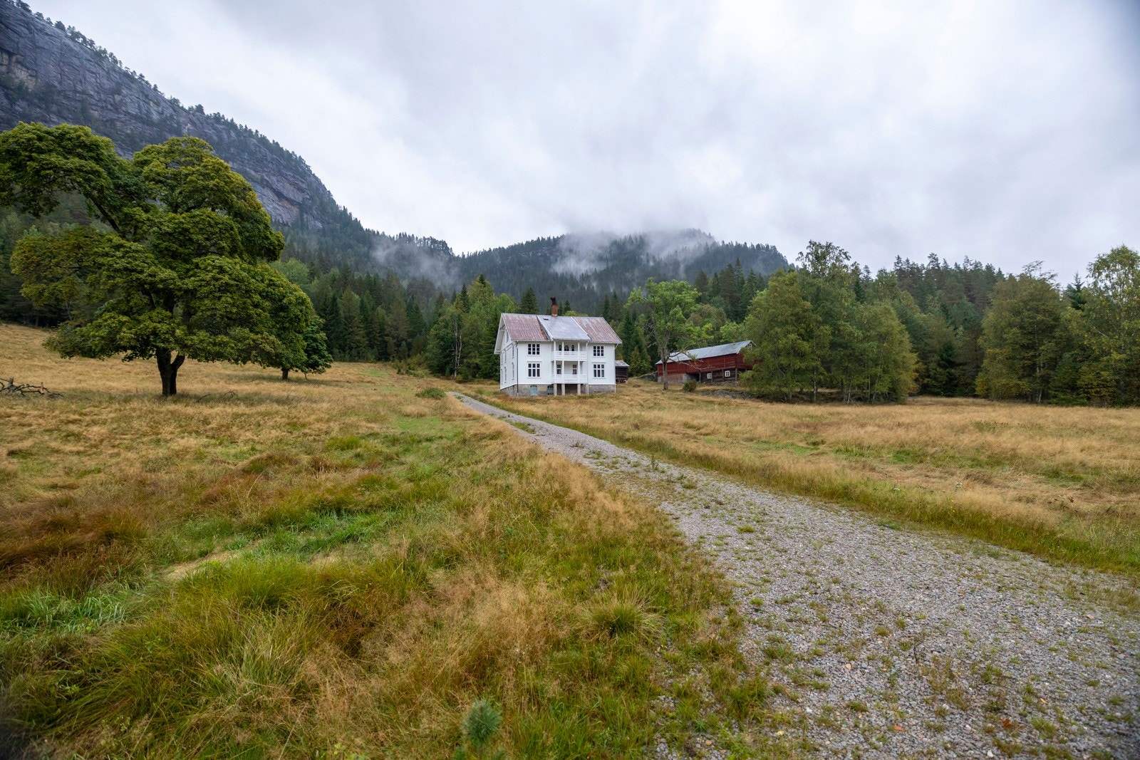 Det er ca. 1 km privat gårdsvei fra fylkesveien og opp til tunet Galleribilde