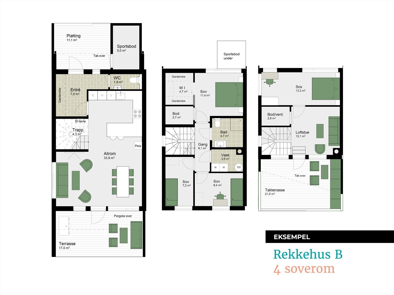 Plantegninger fra prosjektering - RekkehusB-4. Galleribilde