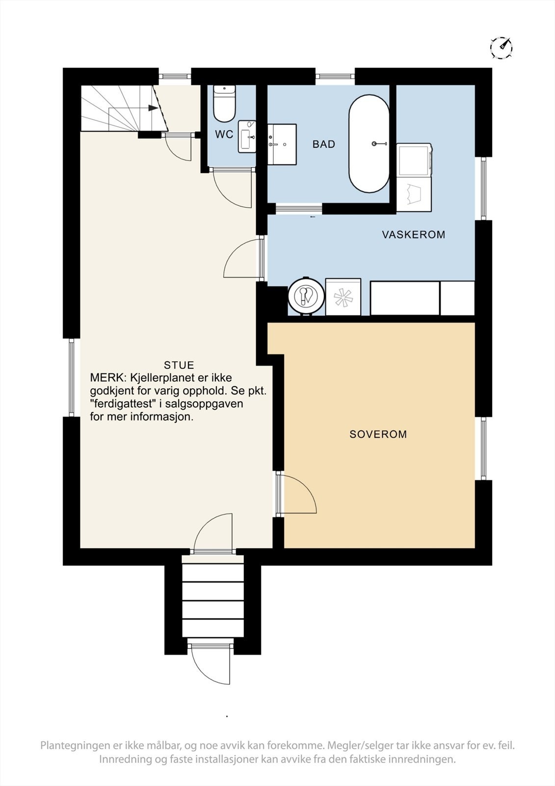 Plantegning kjelleren (rommene er ikke godkjent for varig opphold). Galleribilde