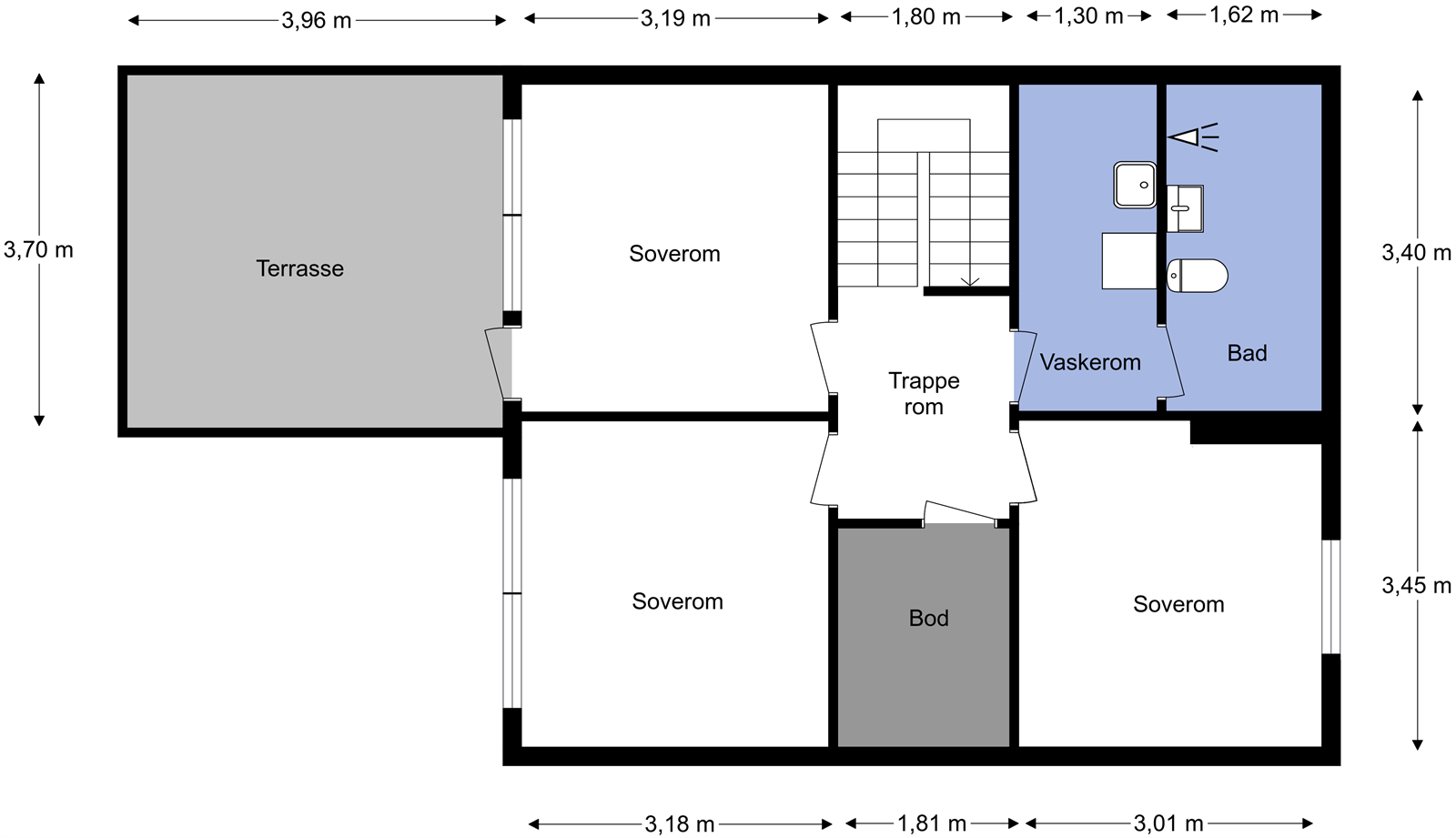 Alternativ plantegning U.etg - Mulighet for å etablere ytterligere soverom i underetasjen. Rommet er godkjent som en bod og endring vil være søknadspliktig ovenfor kommunen og borettslaget. Galleribilde