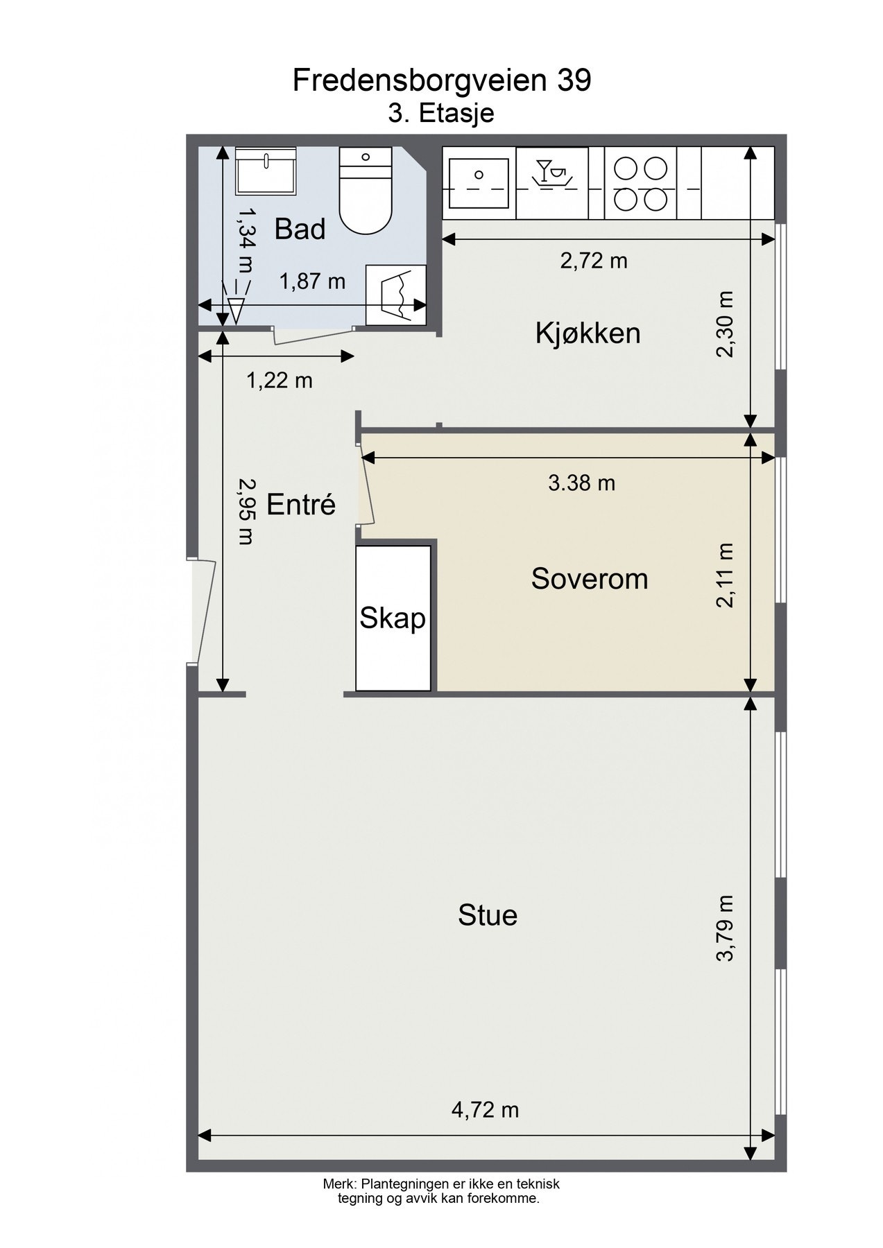 Plantegning - Leiligheten ligger i 3. etasje Galleribilde