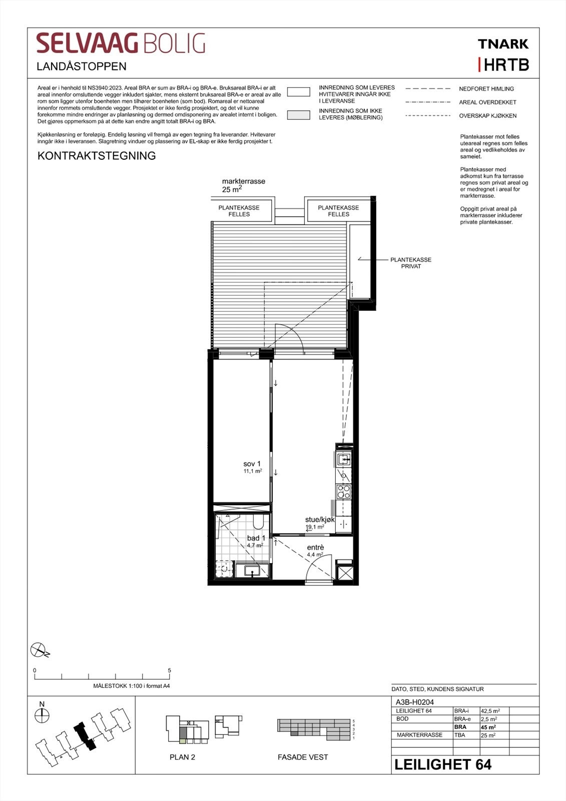 Kontraktstegning av leilighet nr. 64. Galleribilde