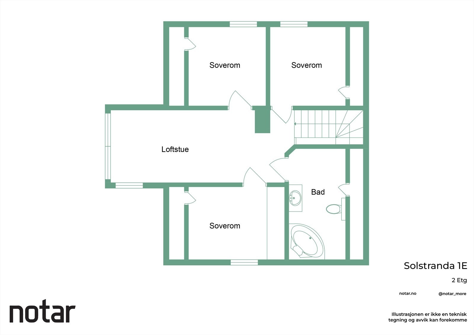 Loftet har en romslig loftstue og tre soverom, samt et bad med badekar. Galleribilde