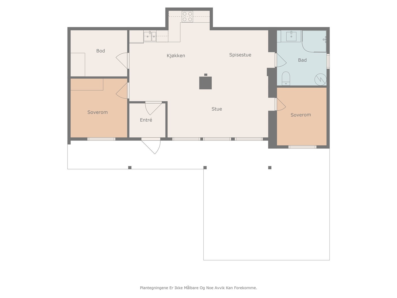 Leiligheten er på hele 73 kvm. og inneholder romslig stue/kjøkken, entre, 2 soverom, bad og bod. Galleribilde