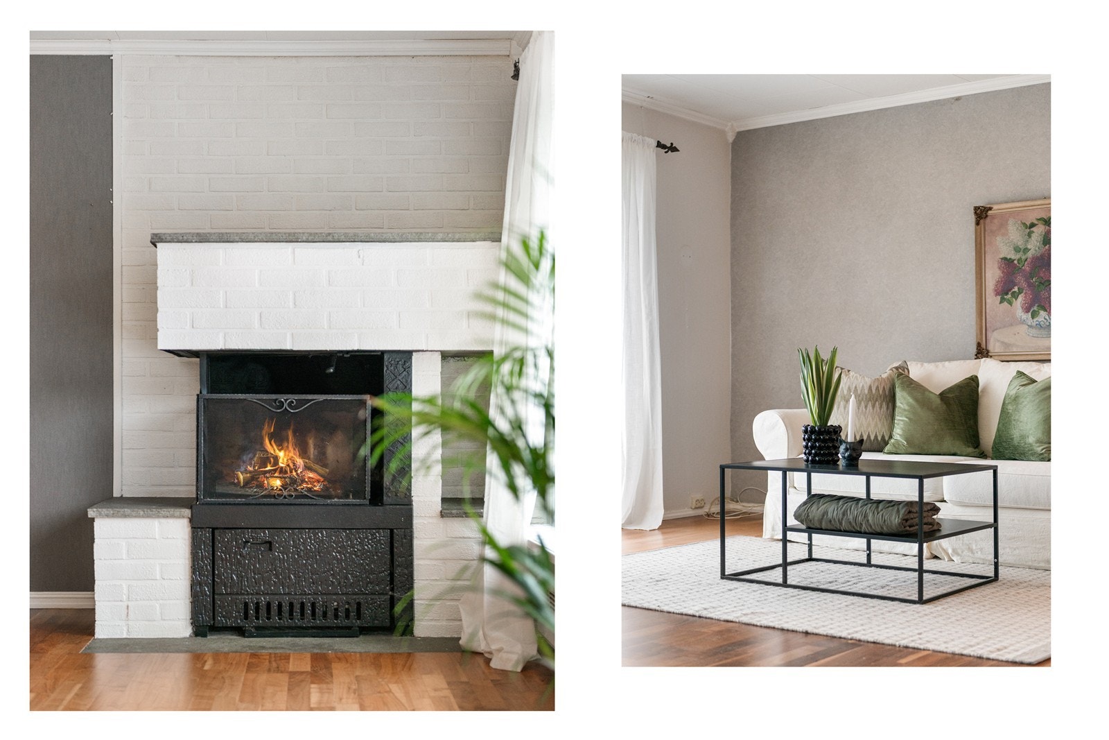 Vedfyrt ovn sentralt gjør dette rommet skikkelig koselig Galleribilde