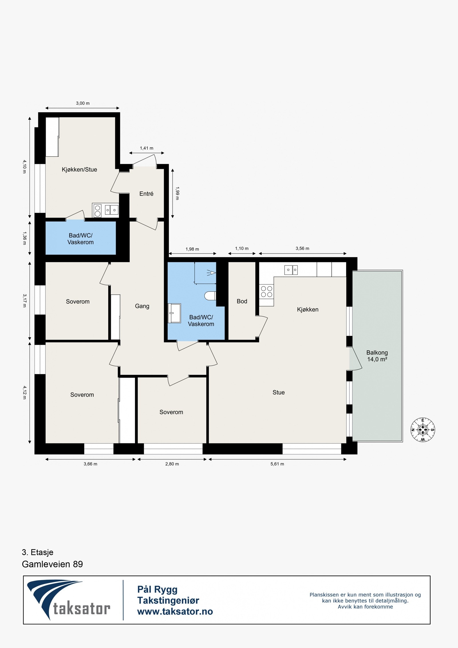Innhold: Entré m/ytterdører, gang m/dør til entré, tre soverom, bad/wc/vaskerom, kjøkken, stue/spisestue og bod. Hybel: Allrom, kjøkken i allrom og bad/wc/vaskerom. Galleribilde