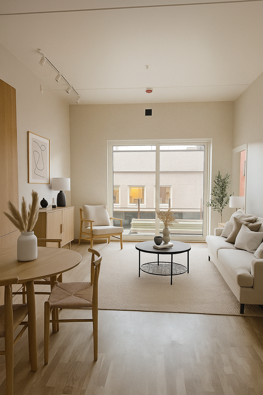 Bilde er møblert ved hjelp av AI for å skape ett inntrykk av hvordan leiligheten kan møbleres. Galleribilde