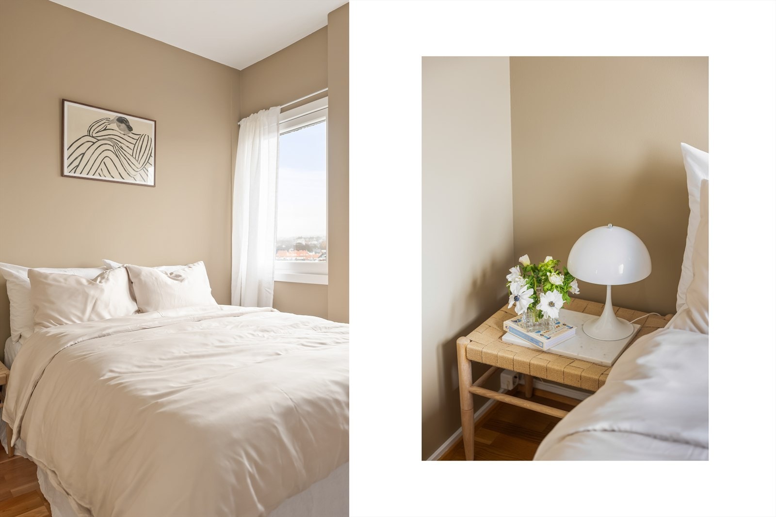 Soverom med plass til dobbeltseng og nattbord. Galleribilde