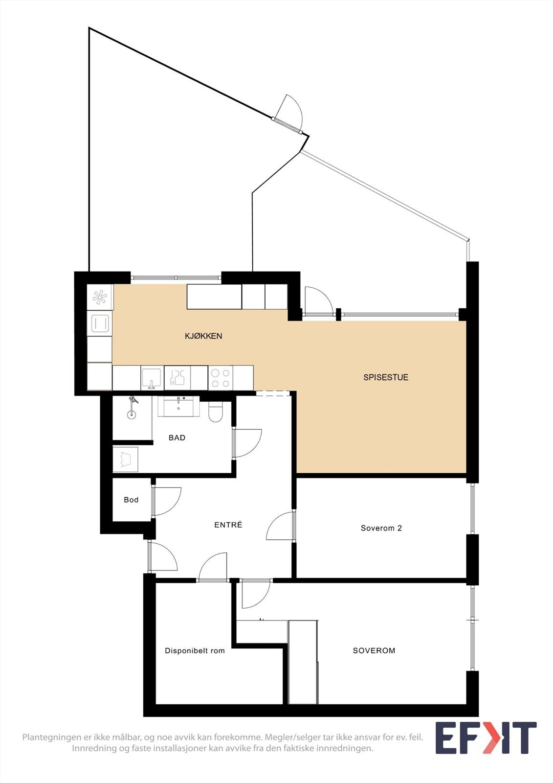 NB - Alternativ plantegning! Tegnet inn med med etablering av ekstra soverom Galleribilde