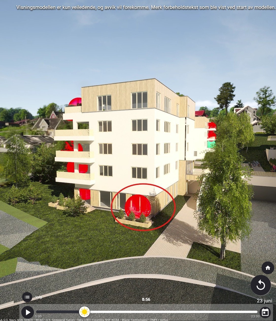 Kunstnerisk illustrasjon. Bilde lånt av Selvaag Bolig. Sol fra. Galleribilde