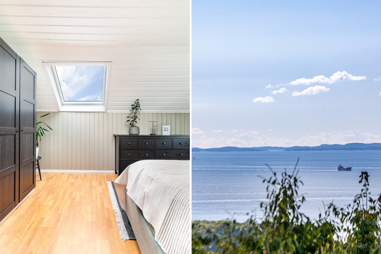 Flott utsikt sees også mot syd gjennom hovedsoverommets takvindu. Galleribilde