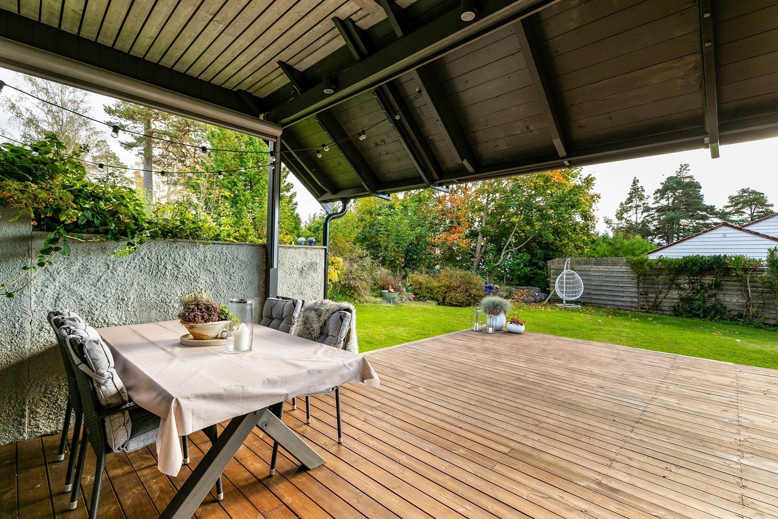 Med screens på to sider og markise i front kan utearealet på markterrassen skjermes godt. Galleribilde