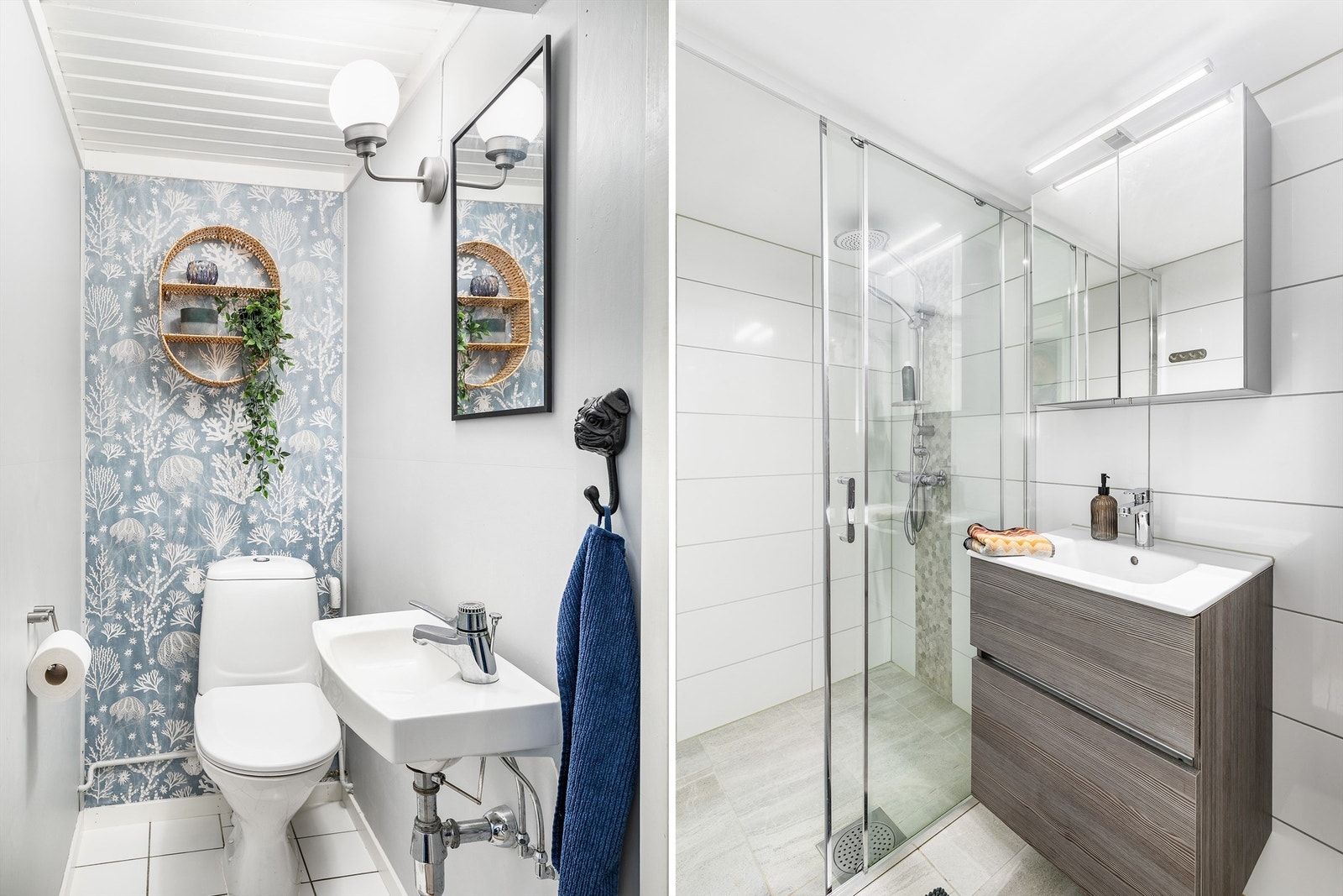 Kjellerbadet ble pusset opp i 2019. Toalettrom finnes vegg i vegg. Galleribilde