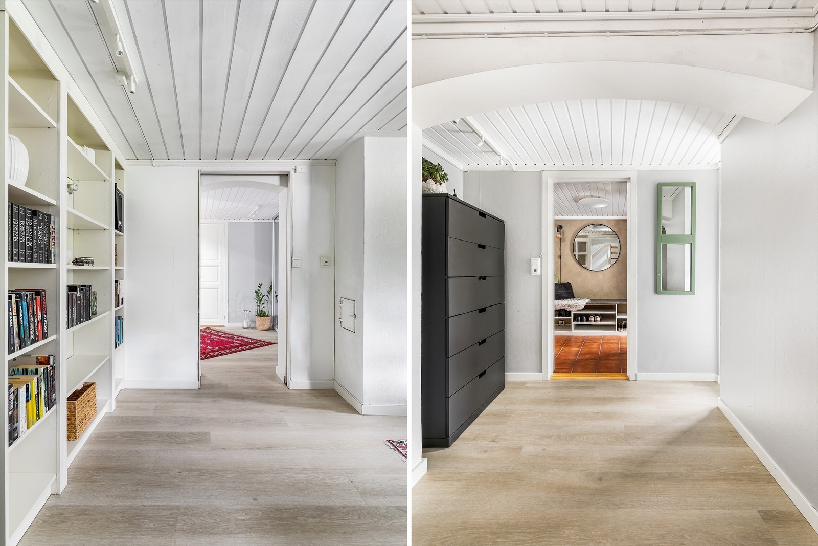 Kjellerstuen er tilgjengelig rett fra hallen, uten å måtte gå via boligens øvrige sosiale rom. Galleribilde