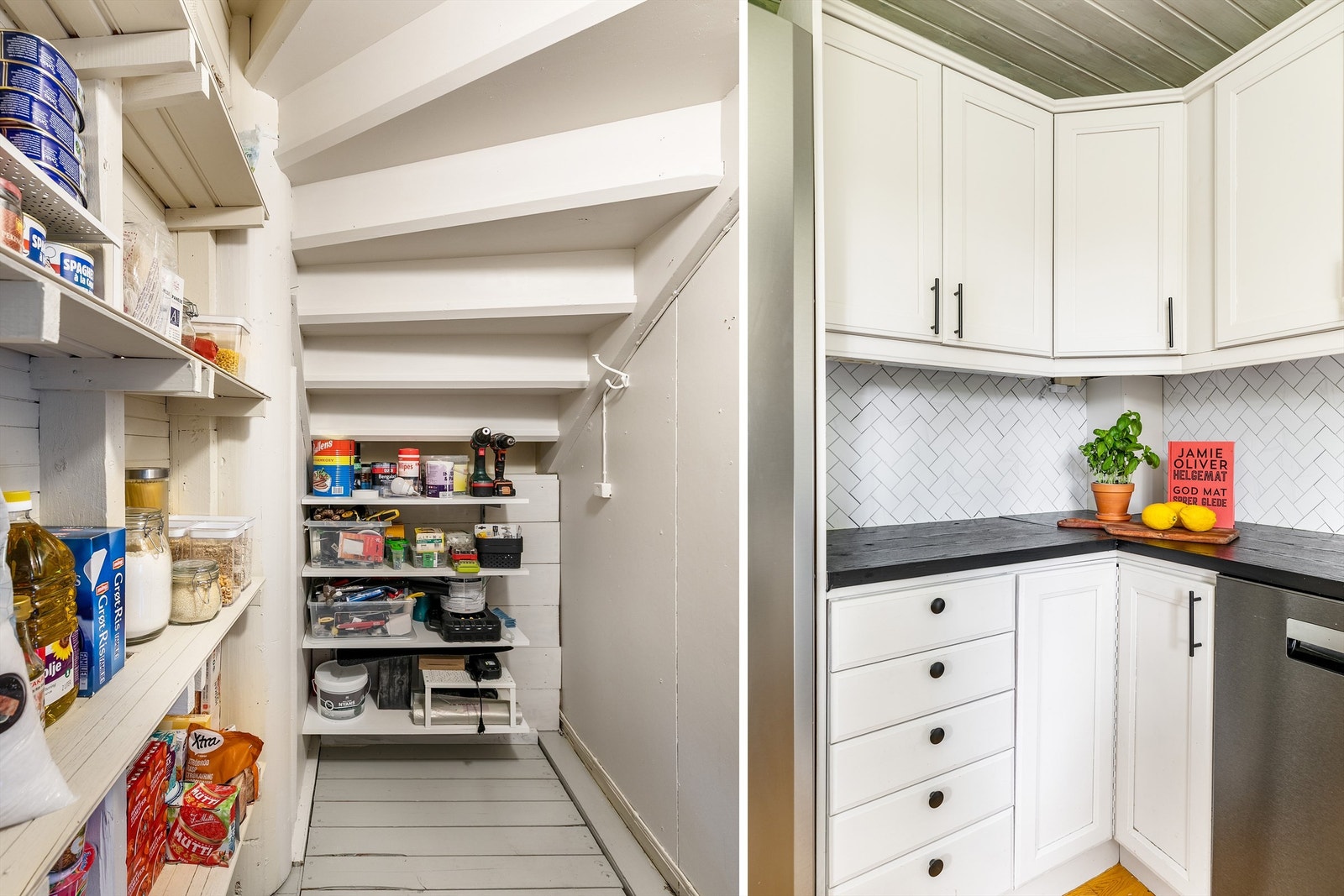 Boden under trappen fungerer i dag som spiskammers. Denne boden finner du rett utenfor kjøkkenet. Galleribilde