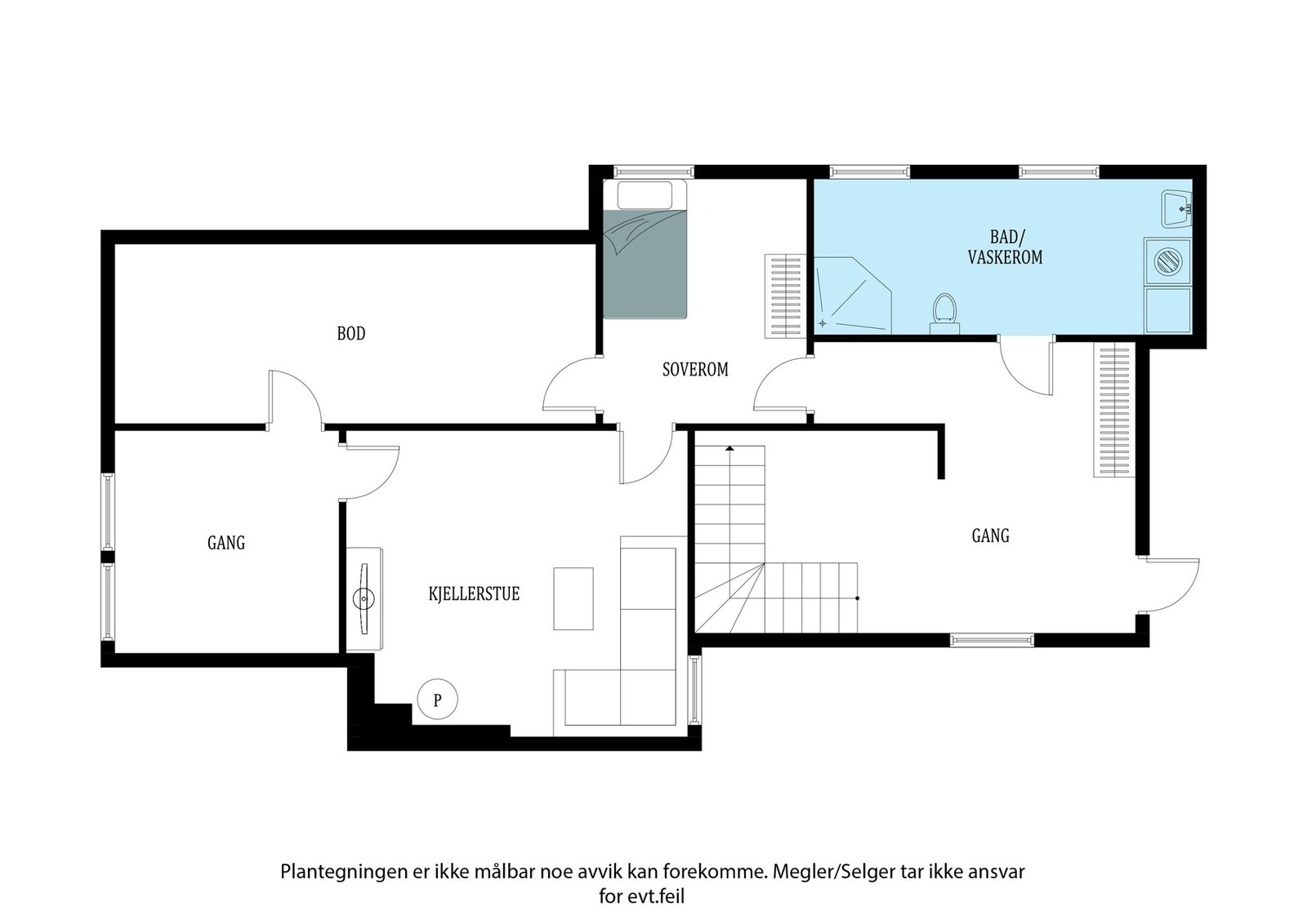Planskisse underetasjen. Det gjøres oppmerksom på at soverom ikke er eller kan blir godkjent som soverom. Galleribilde