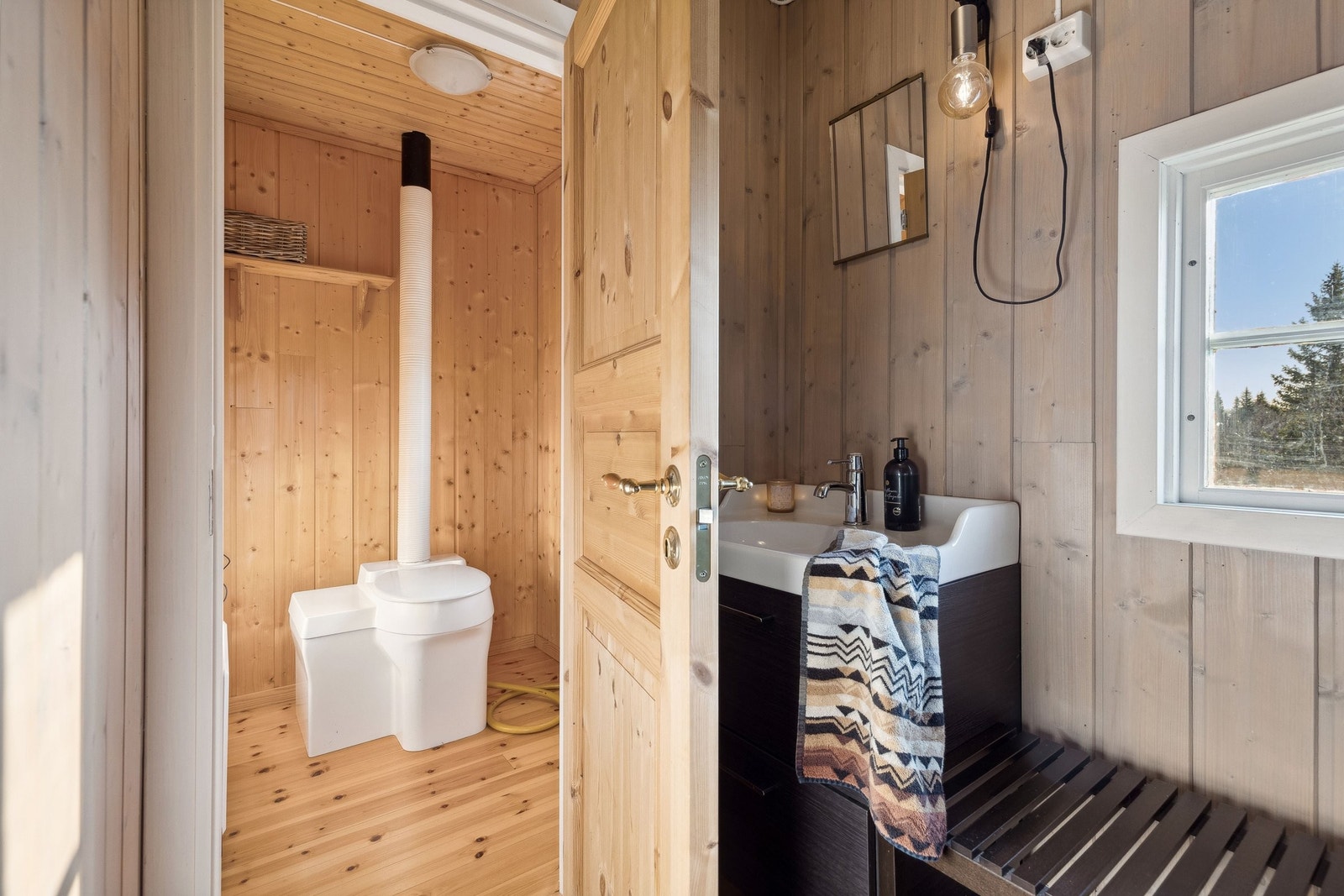 Toalettrom i tilknyttning til baderom med biologisk toalett. Galleribilde