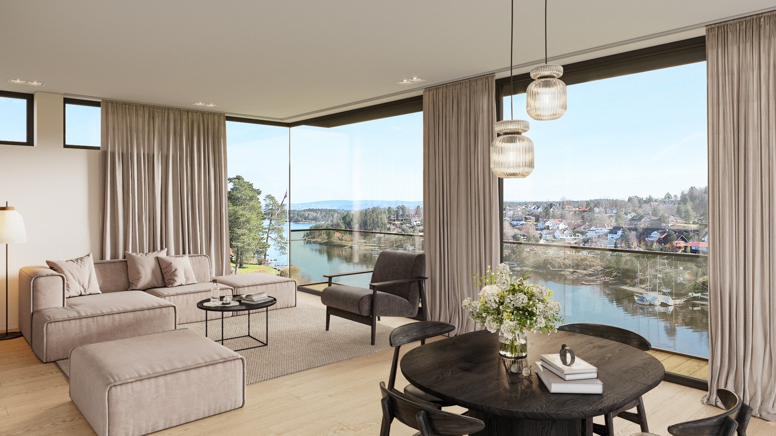 Bilde viser interiør og utsikt fra annen enhet i prosjektet. Kun ment som illustrasjon. Galleribilde