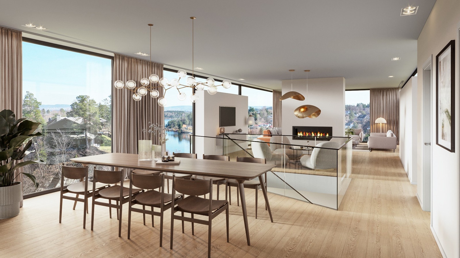 Bilde viser interiør og utsikt fra annen enhet i prosjektet. Kun ment som illustrasjon. Galleribilde