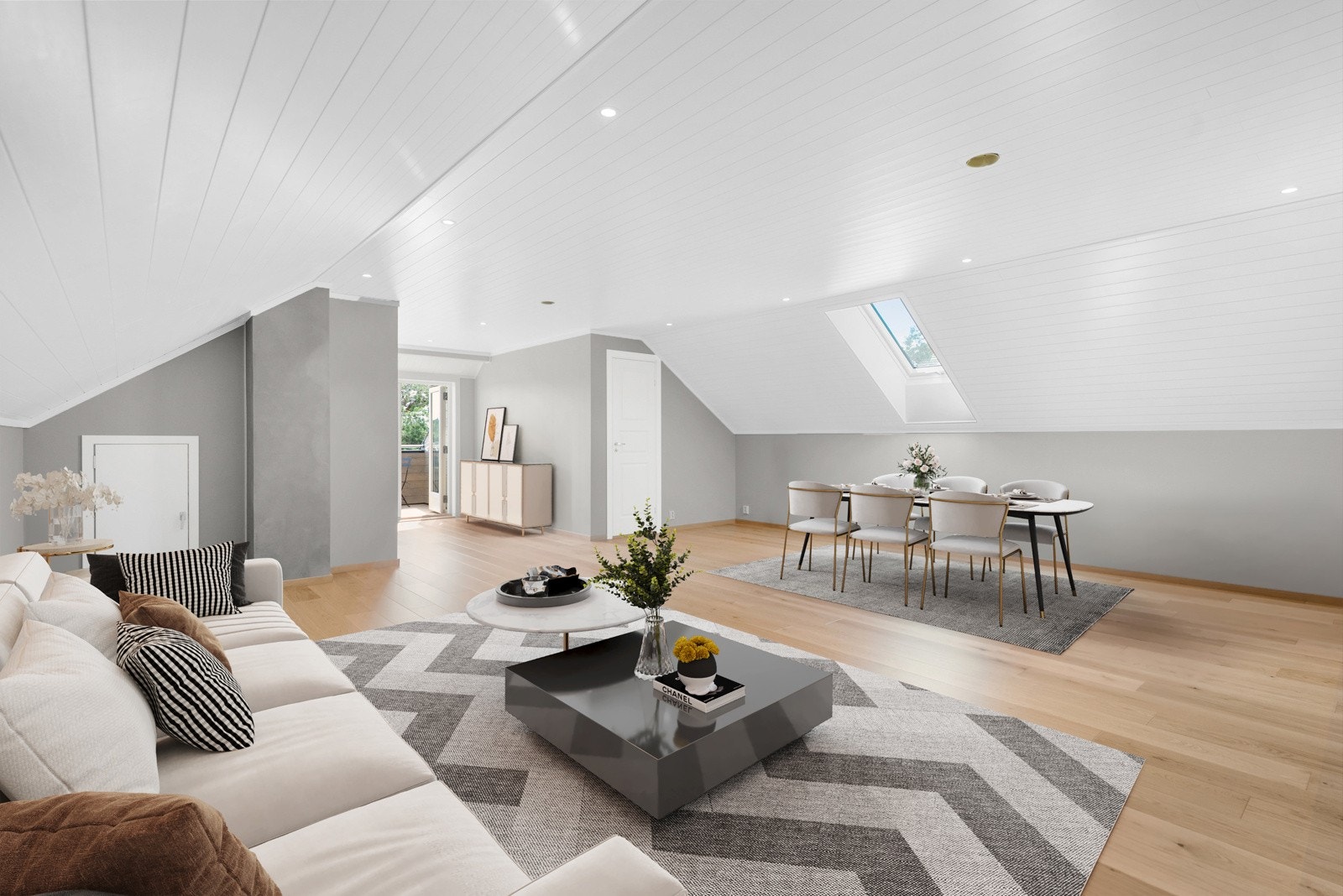 Nøytrale fargevalg legger til rette for ulike møbleringsmuligheter og personlig preg Galleribilde