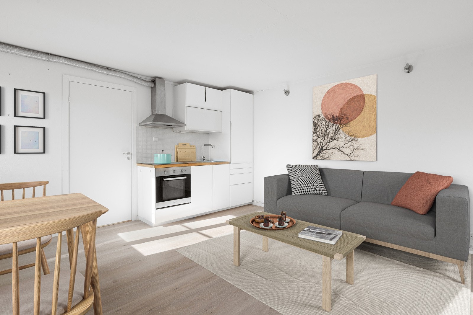 Stue/kjøkken 2. etasje. Illustrasjonsfoto 3D-møblering, avvik kan forekomme.