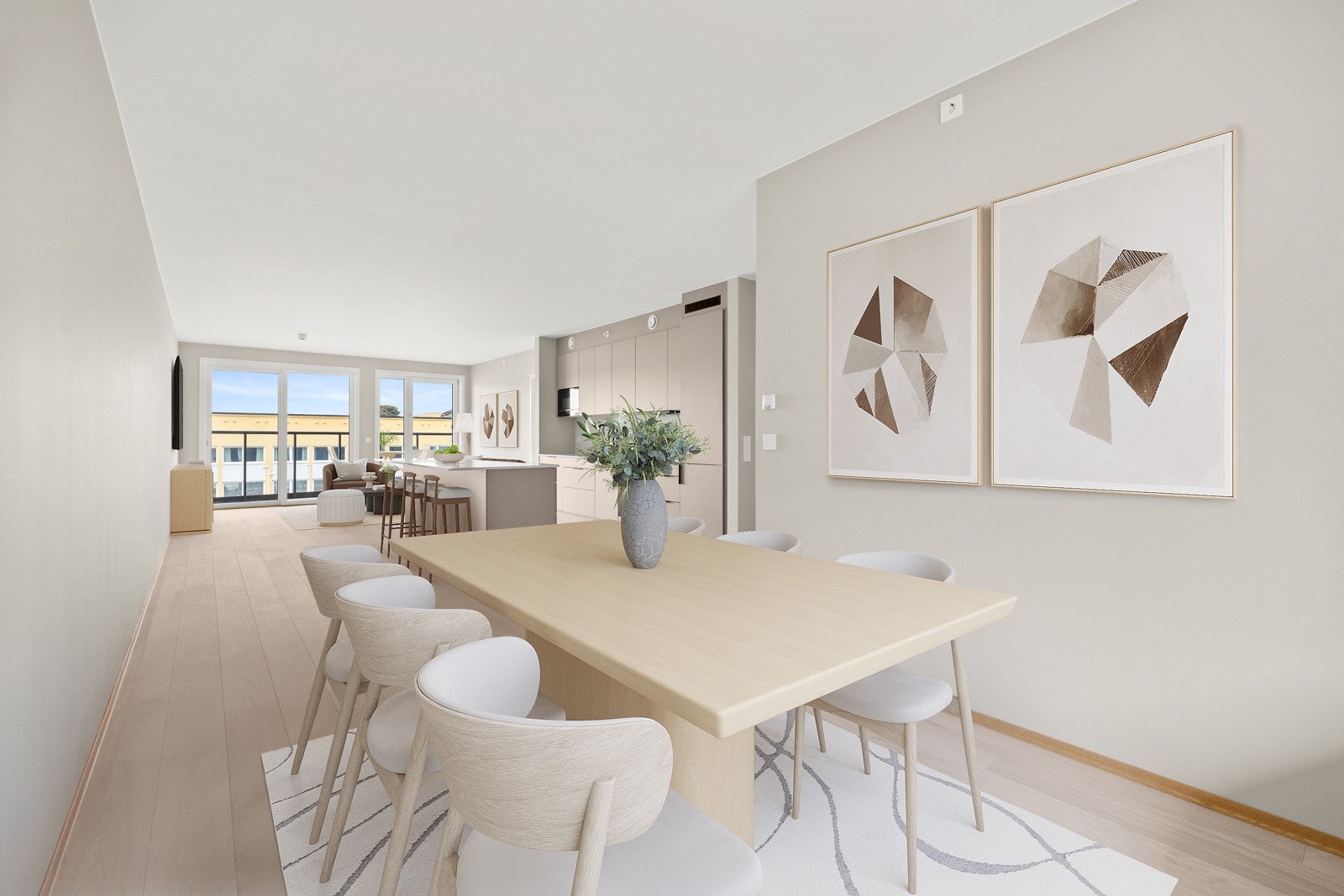 Inne er det helt riktig - moderne, minimalistisk og god standard, bygd etter TEK17. Digital styling. Galleribilde