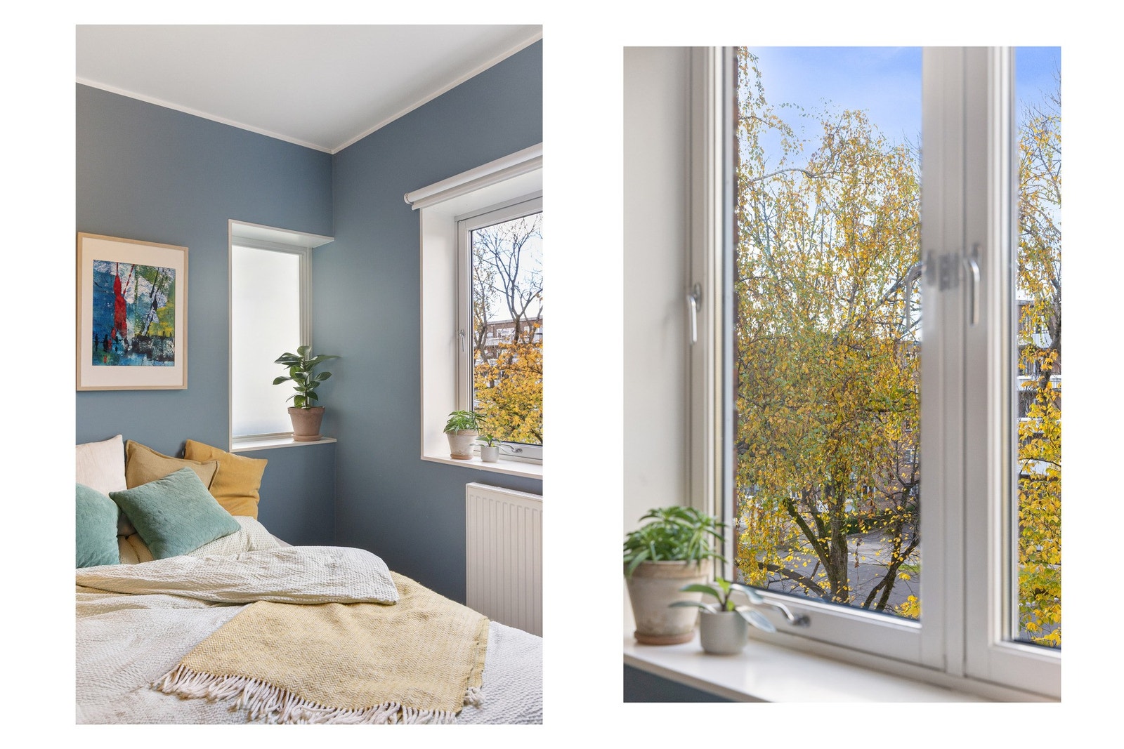 De store vindusflatene slipper inn godt med naturlig dagslys og gir et behagelig, grønt utsyn mot trær utenfor, noe som bidrar til en rolig og avslappende stemning i rommet. Galleribilde