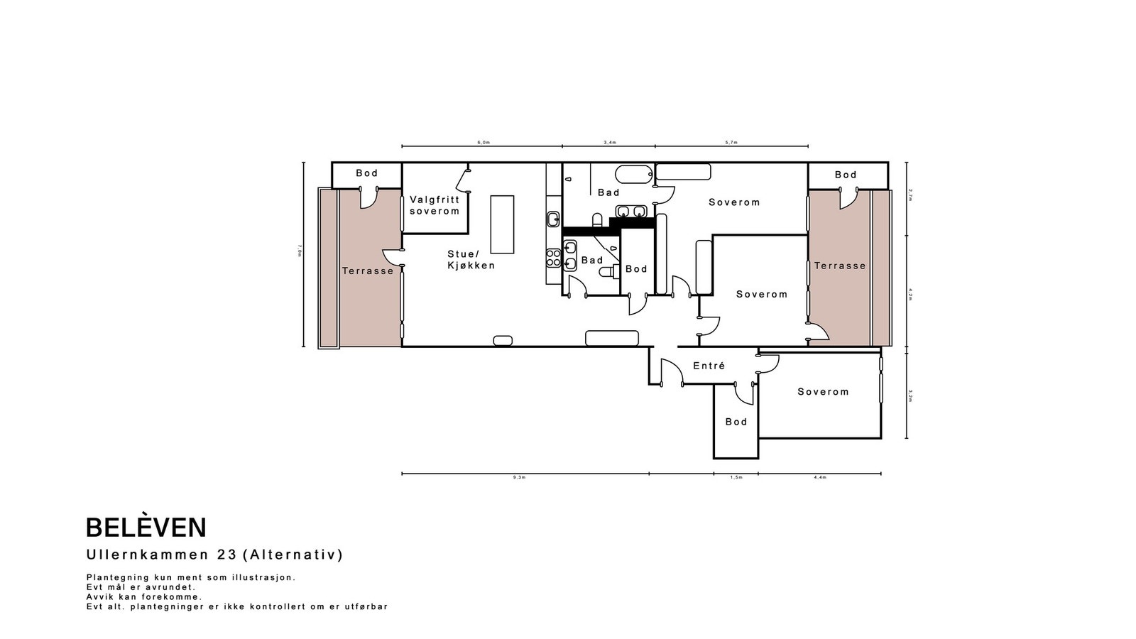 Alternativ plantegning med inntegnet soverom nr. 4. Galleribilde