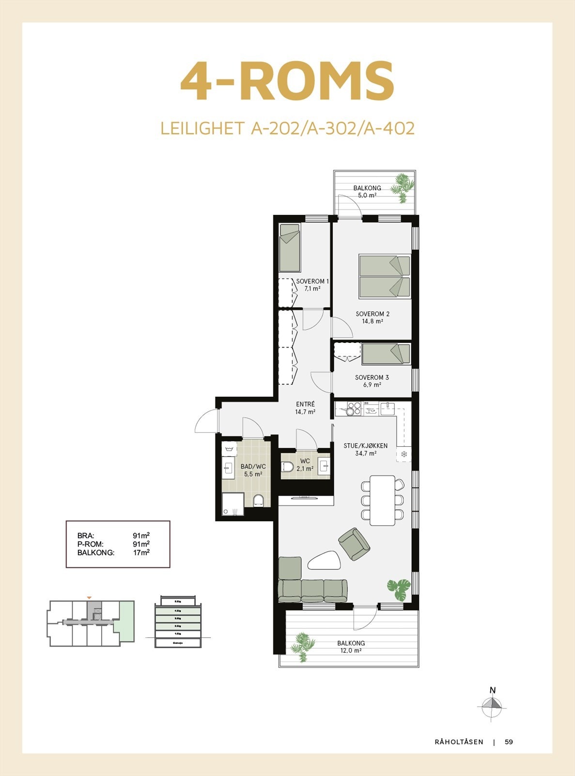 Plantegning av leiligheten som ligger fint til i 2. etasje. Galleribilde