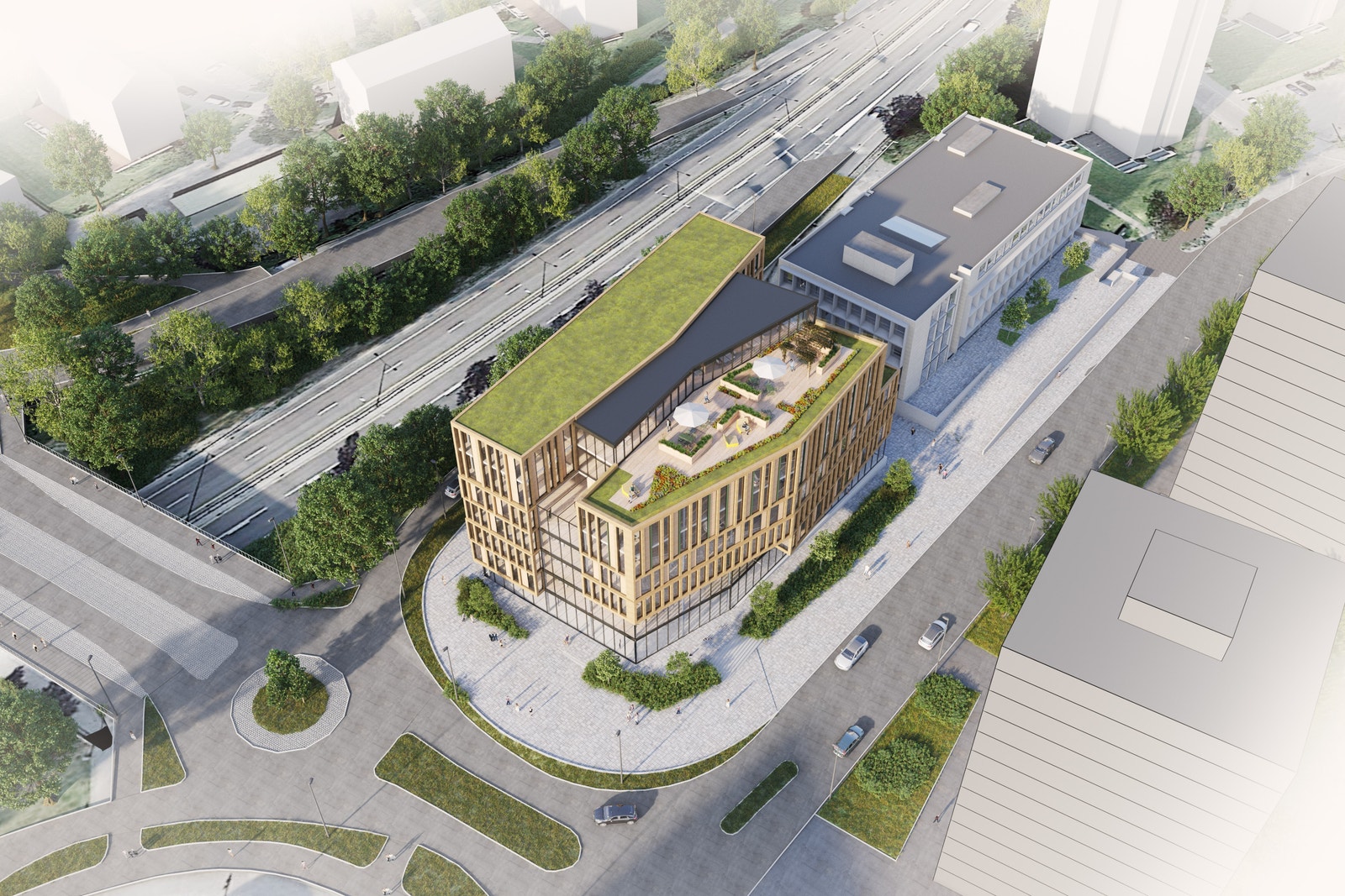 Nybygg til venstre. Eksisterende bygg fullt utleid med bla Coop og Bydel Bjerke. Galleribilde