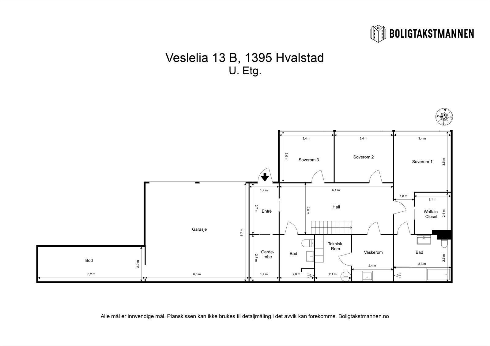 Underetasje på ca. 100 kvm BRA-i med entré, hall, 2 bad, vaskerom, 3 soverom, teknisk rom, garderobe og walk-in closet. Galleribilde