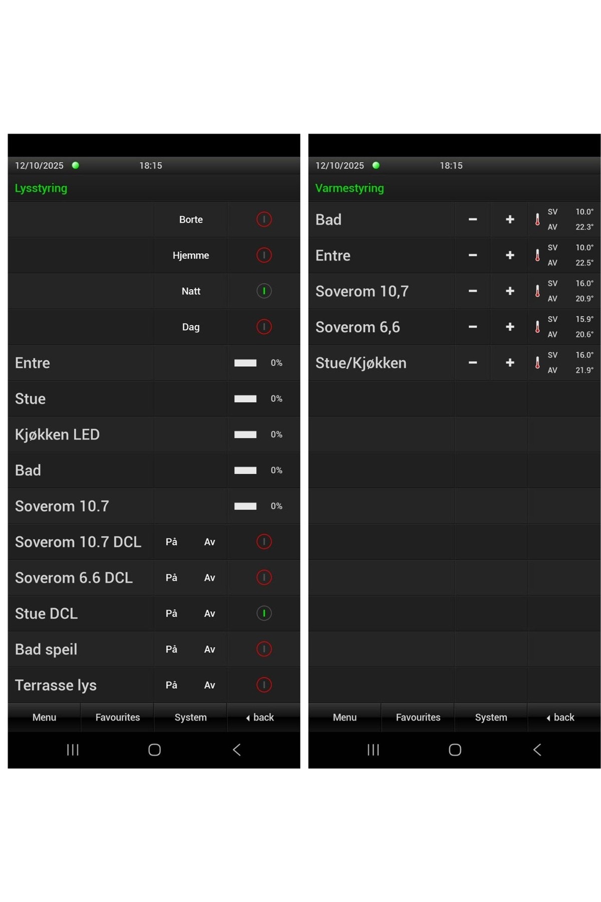 Enkel lys- og varmestyring fra telefonen/nettbrett. Galleribilde