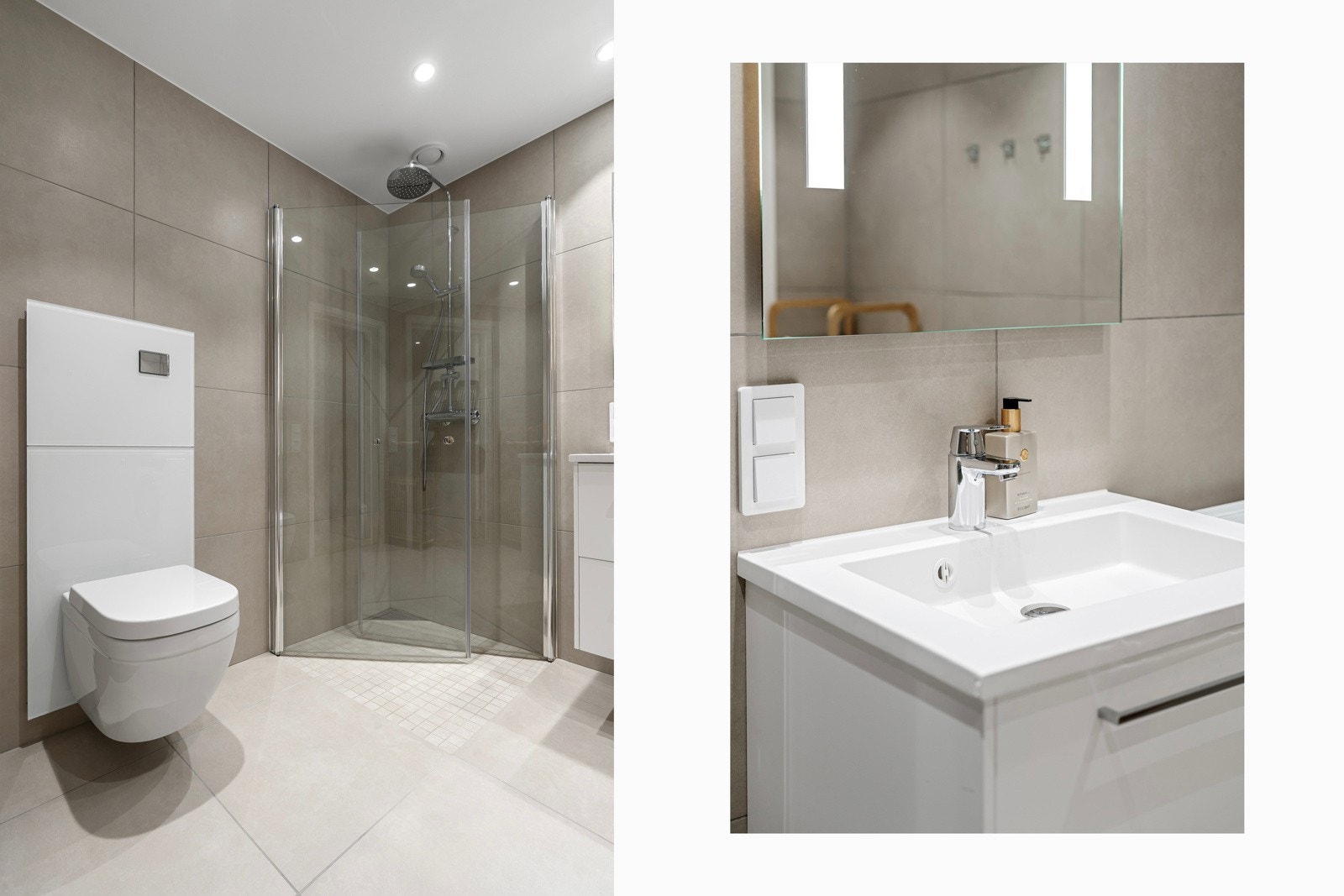 Lagring av baderomsartikler i skuffeseksjon.