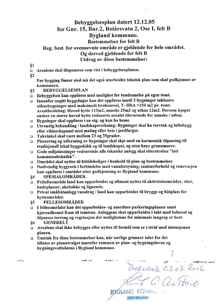 Reguleringsbestemmelser felt B Galleribilde