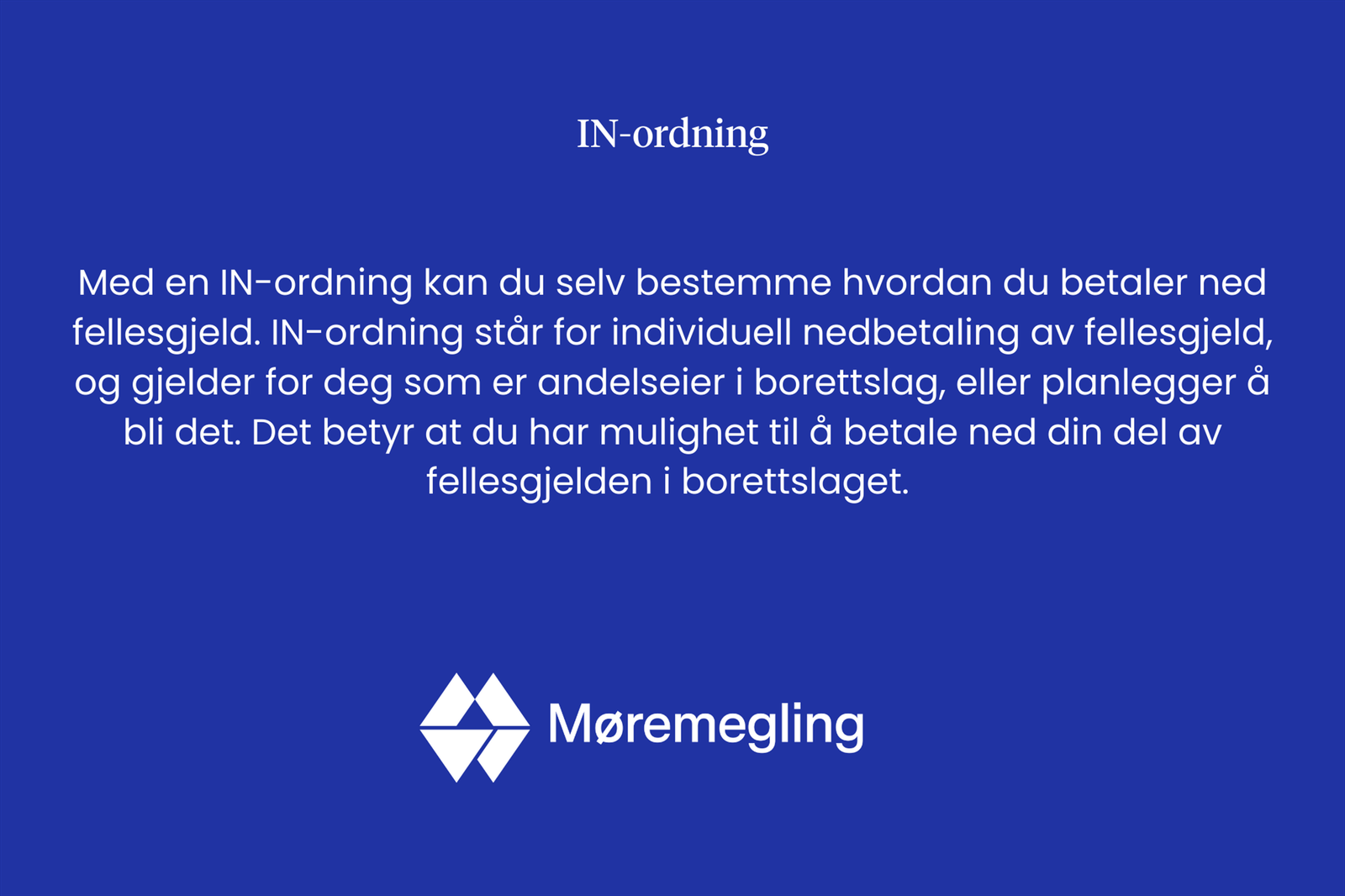 Med en IN-ordning har du frihet og mulighet til å betale ned din andel av fellesgjelden raskere enn borettslagets nedbetalingsplan. Galleribilde