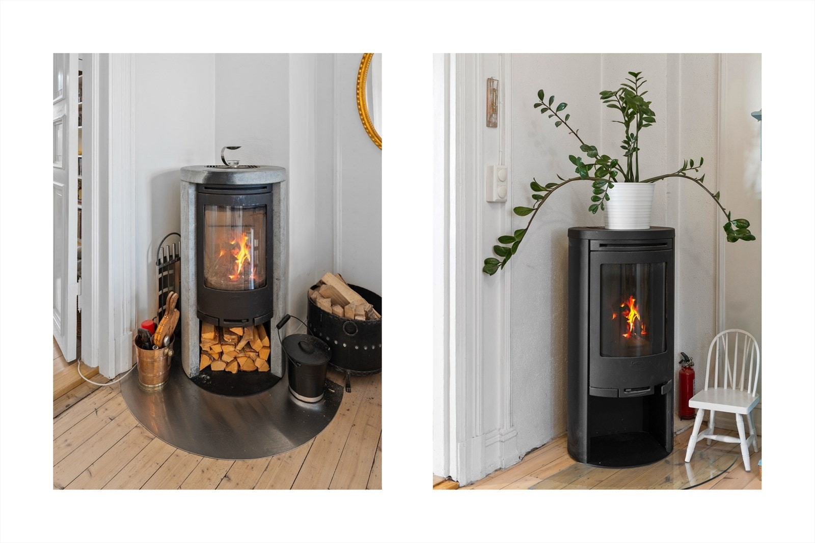 Det er peis i stuen og en på kjøkkenet Galleribilde