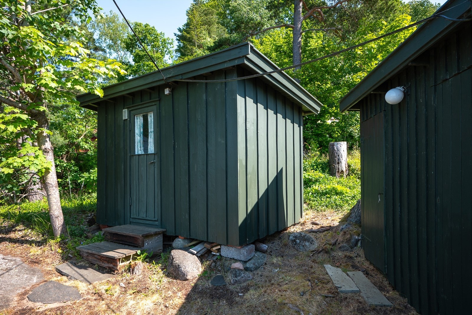 Kun noen meter fra hytta ligger et anneks og et uthus med tre separate rom, hhv. to boder og et toalettrom. Galleribilde