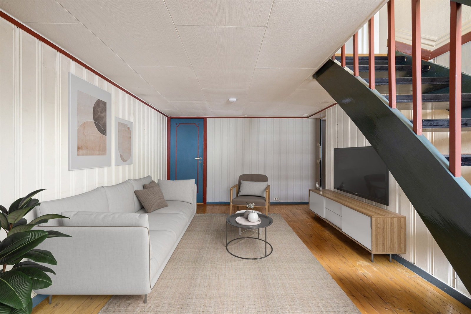 Kjellerstuen er oppmålt til ca. 15 kvm., himlingshøyden til 1,91 m. Galleribilde